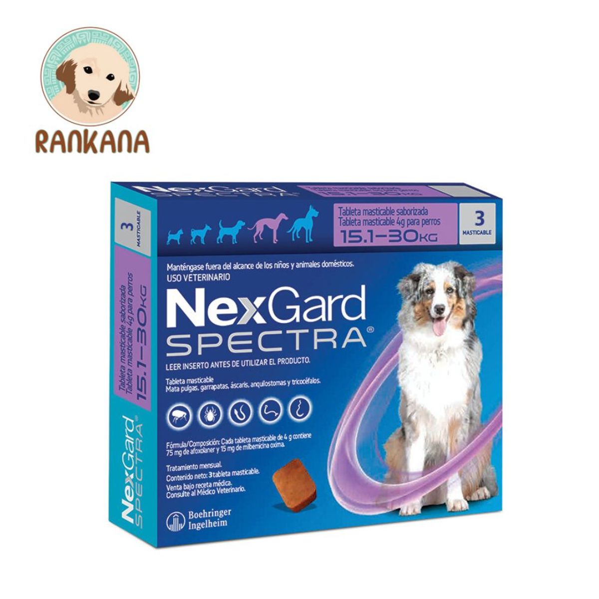 NEXGARD - Antipulgas Nexgard Spectra Perros 15 A 30 Kg X 3 Tabletas