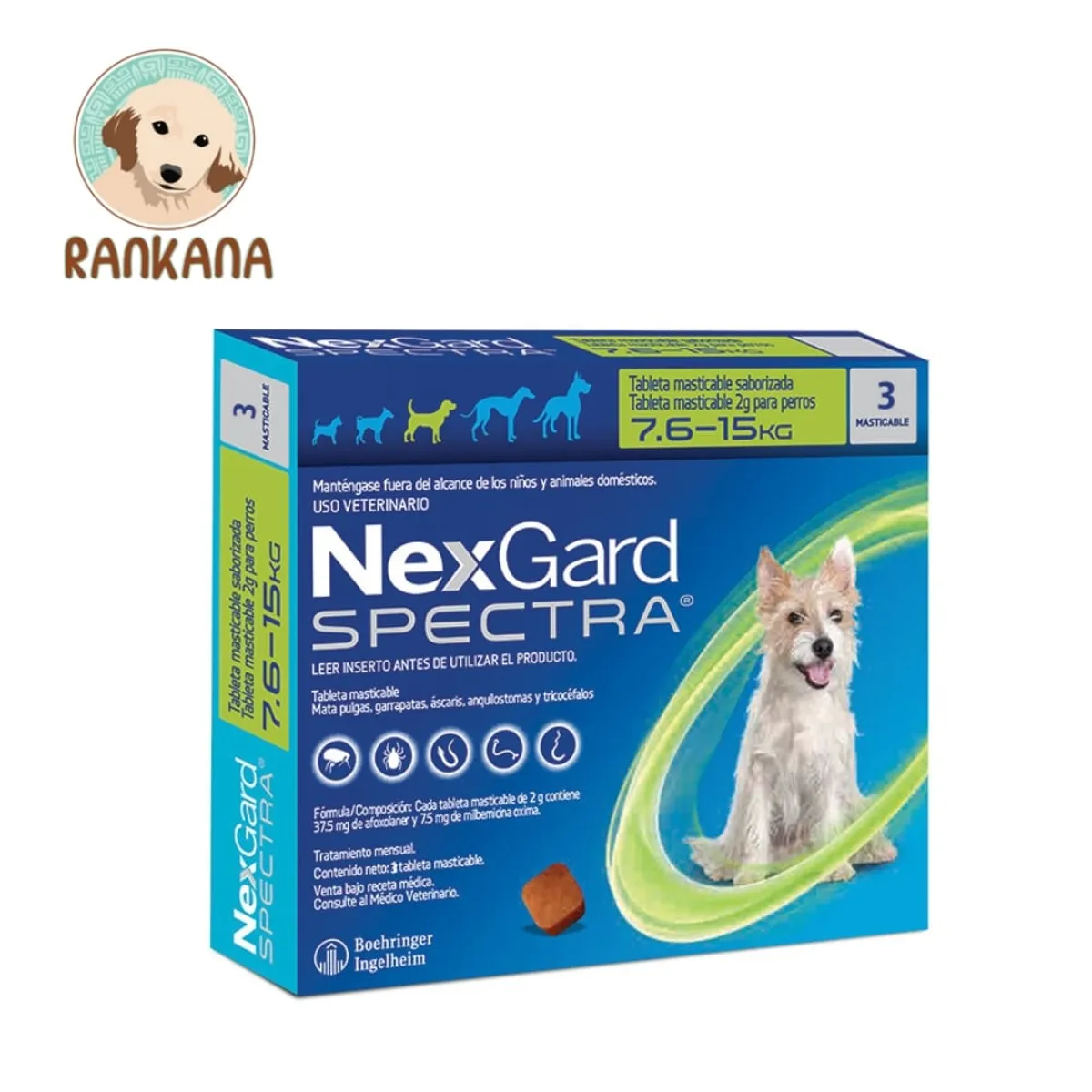 NEXGARD - Antipulgas Nexgard Spectra Perros 7.6-15 Kg X 3 Tabletas