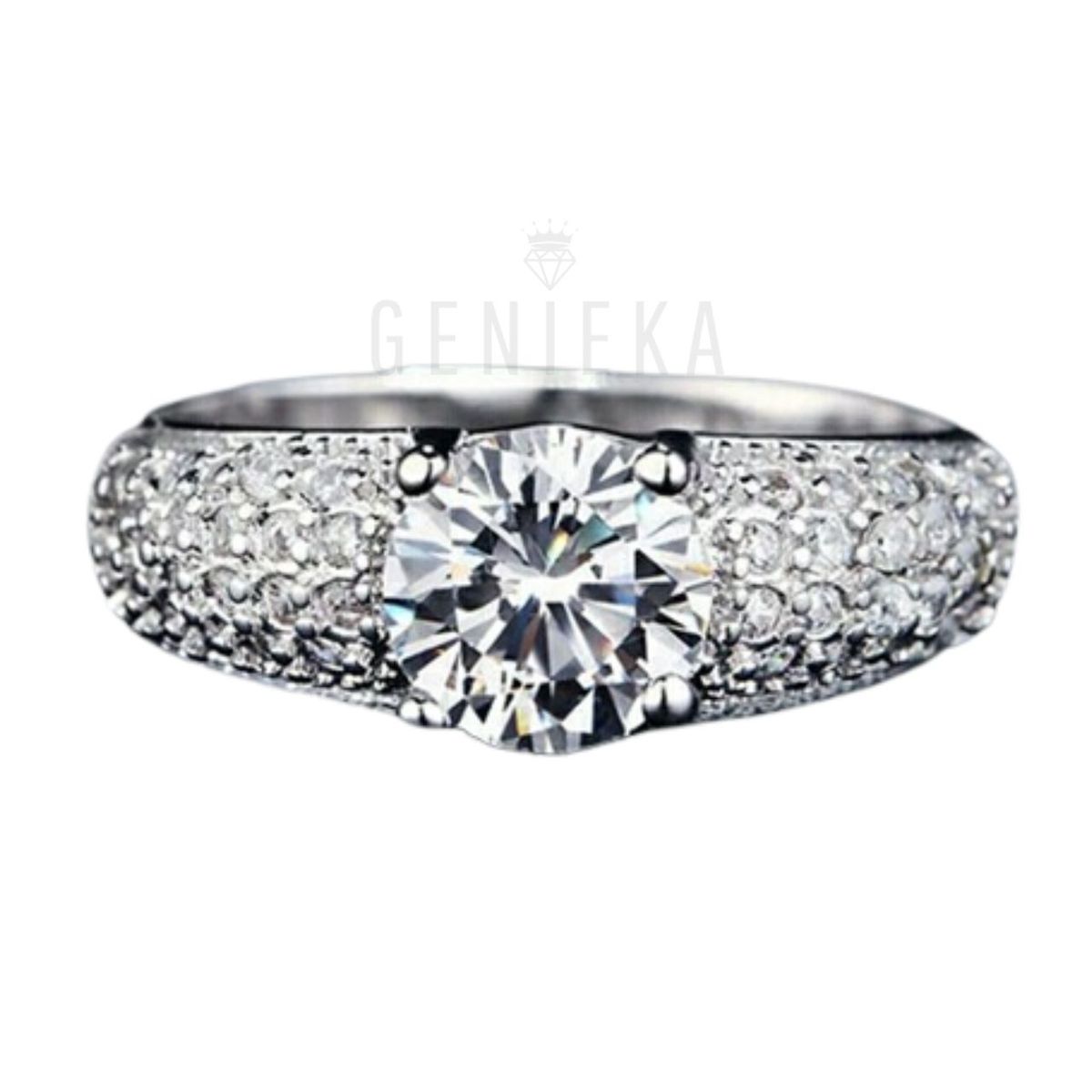 GENERICO - Anillo de Compromiso Alianzas Shiny Deluxe Bañado Oro Blanco Genieka