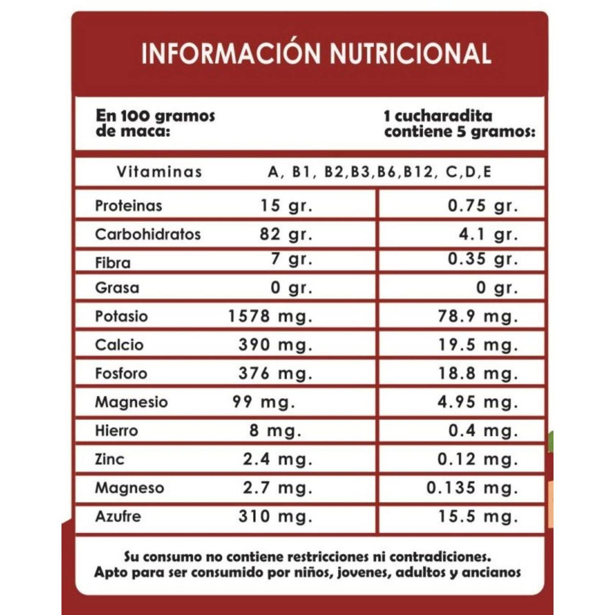 GENERICO - Maca Roja Gelatinizada - BioAndean