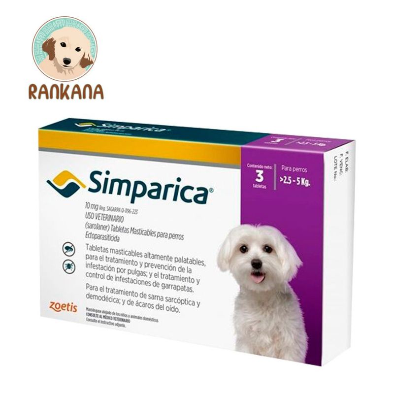 SIMPARICA - Antipulgas Simparica para Perros de 2.5 a 5 kg x 3 tabletas