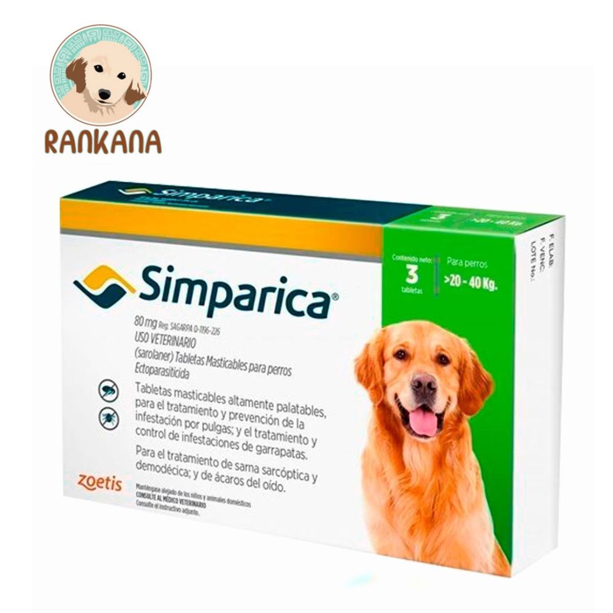 SIMPARICA - Antipulgas Simparica Perros 20-40 Kg  3 Tabletas Masticables