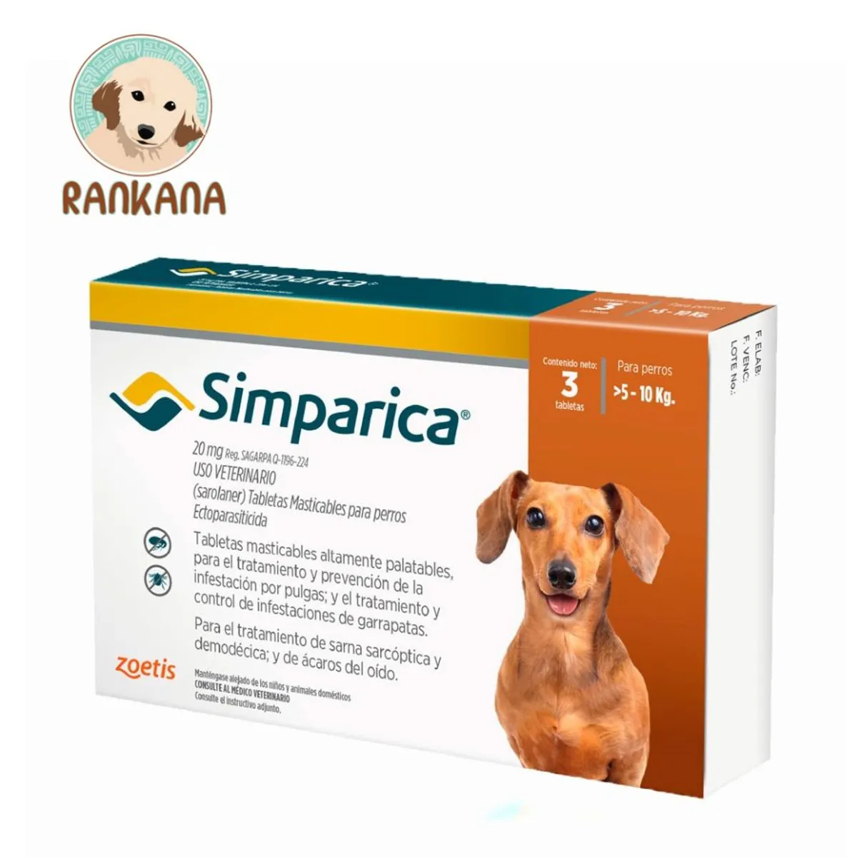 SIMPARICA - Antipulgas Simparica Perros 5-10Kg X3 Tabletas Masticables