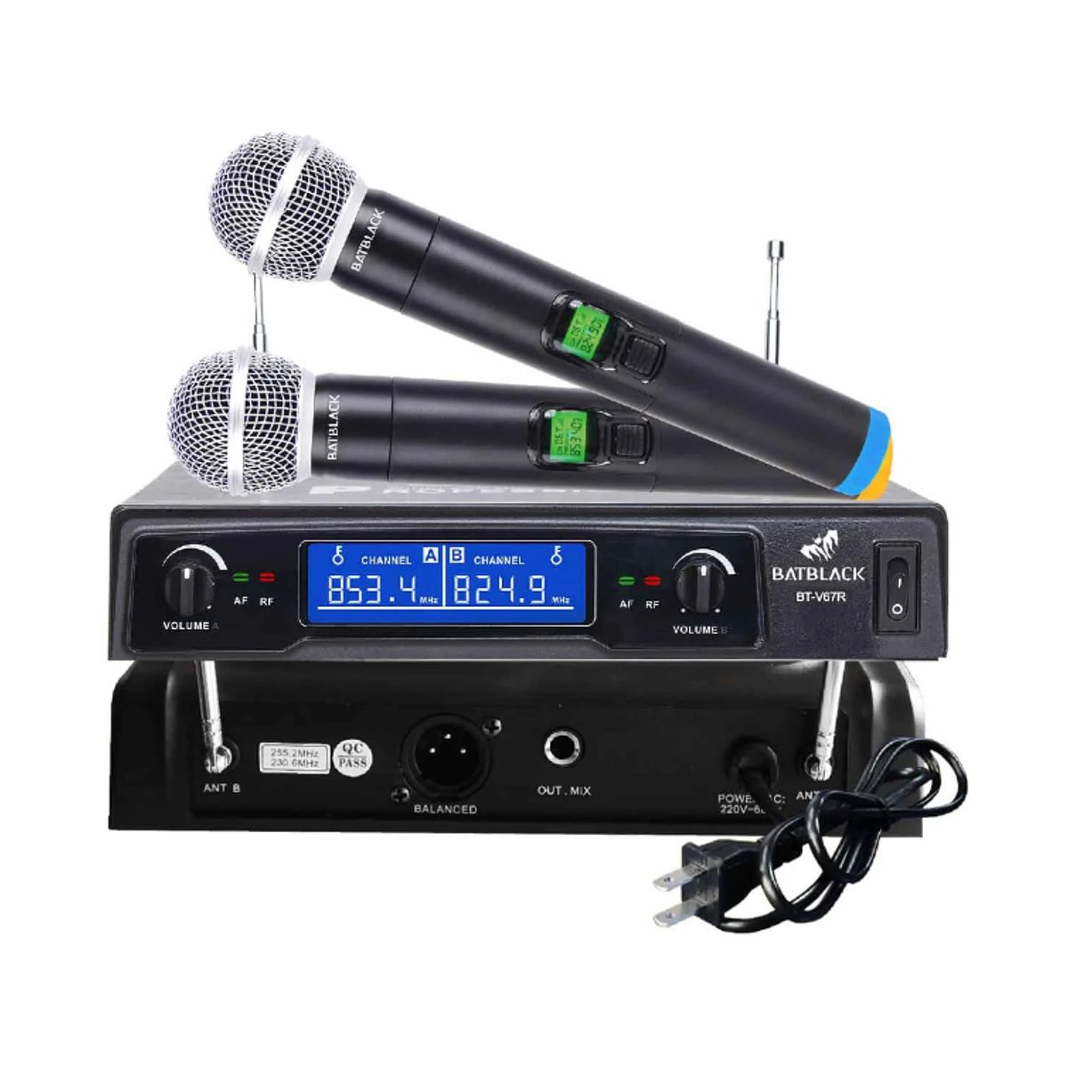 BATBLACK - Micrófono Inalámbrico Doble VHF BT-V67R BATBLACK