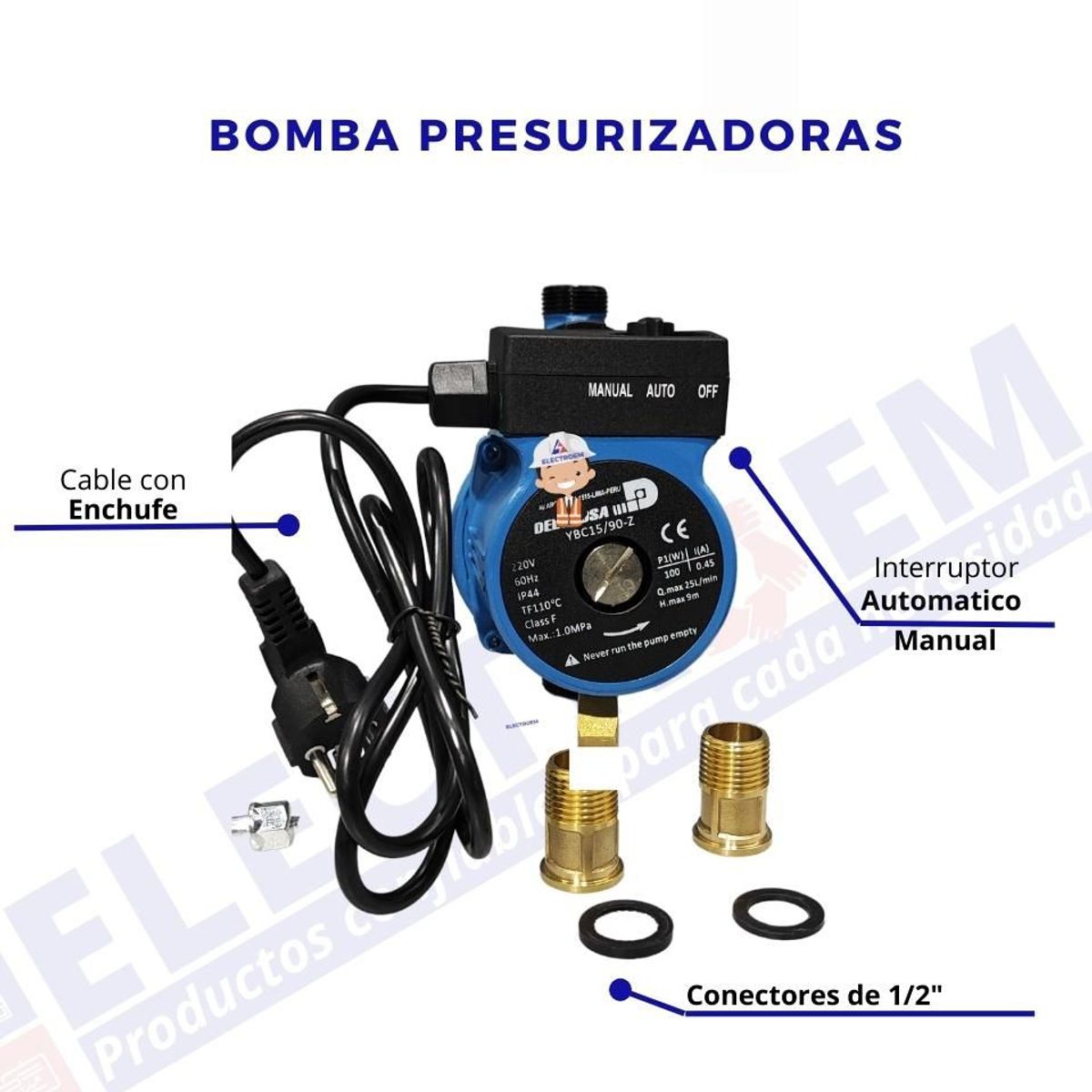 GENERICO - BOMBA DE AGUA PRESURIZADORA 100W PARA DUCHA , THERMA  Y LAVADORA.