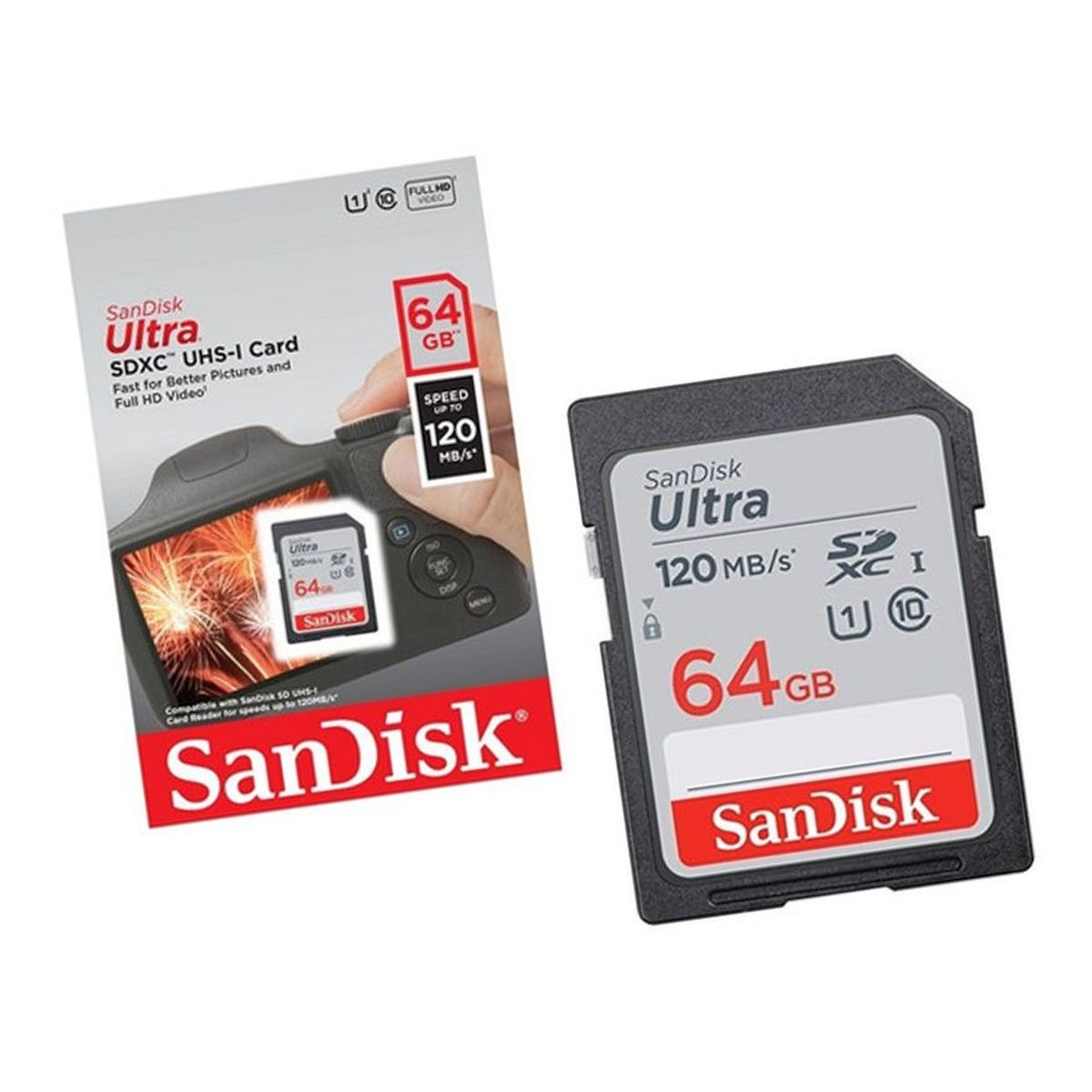 SANDISK - Memoria SDHC 64gb Sandisk Clase10 120mbs Canon Nikon Sony.