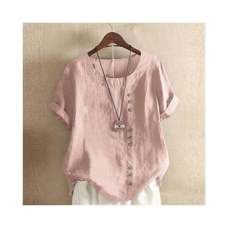 ZANZEA - Blusa holgada manga corta con detalle de botones.