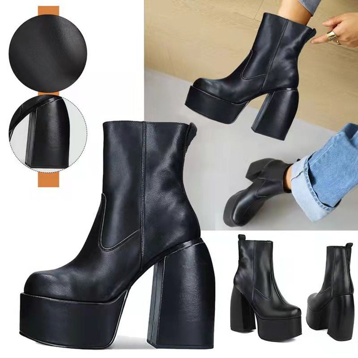 BLWOENS - Botas Blwoens  Tacón Grueso Y Punta Cuadrada