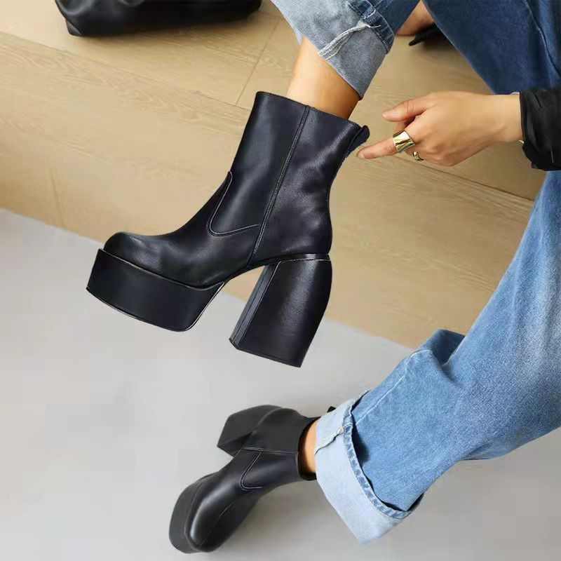Botas Velez Mujer Calzado Bueno Mujer Botas Blwoens Tacón Grueso Y