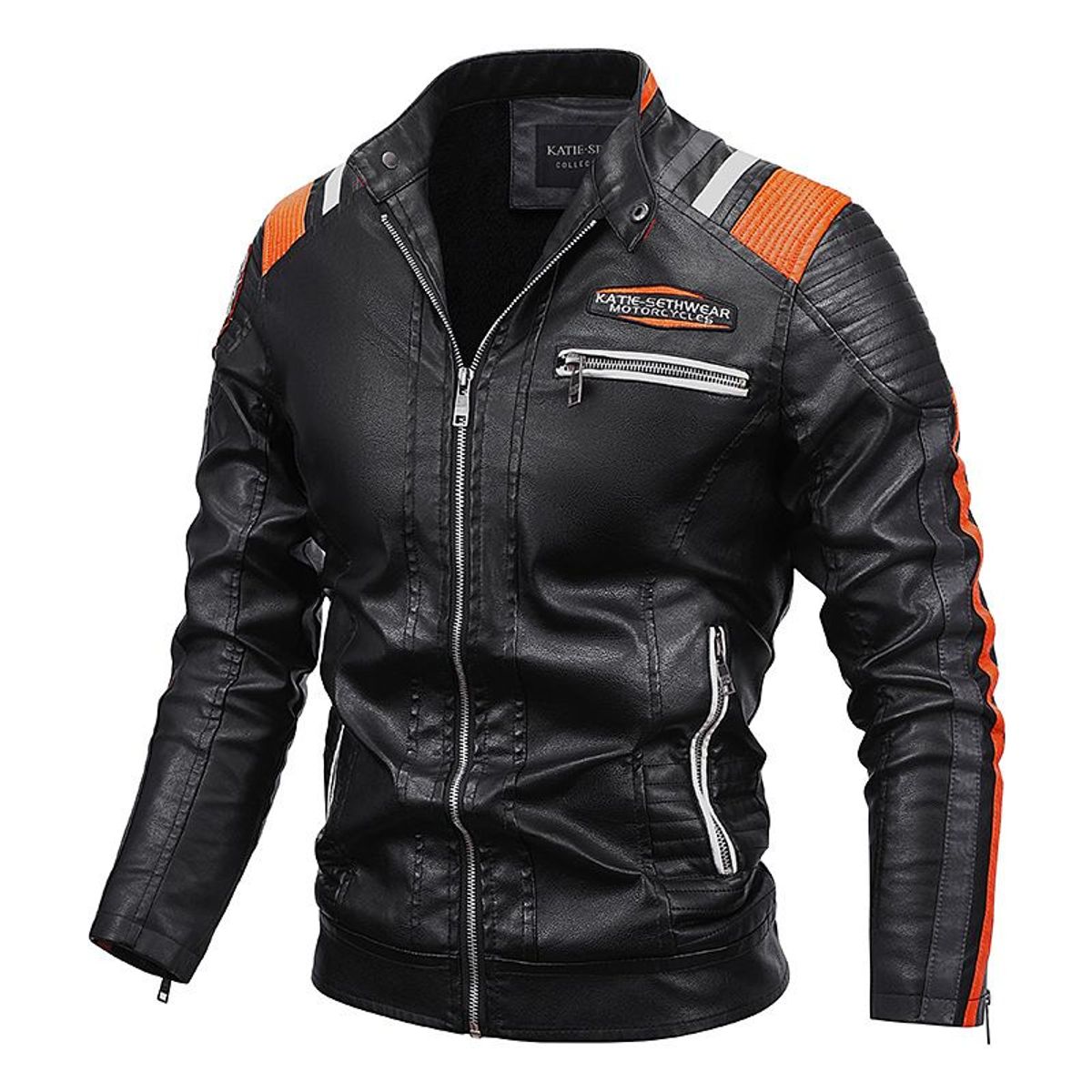 BLWOENS - Chaqueta de tipo cuero PU para Hombre- Negro