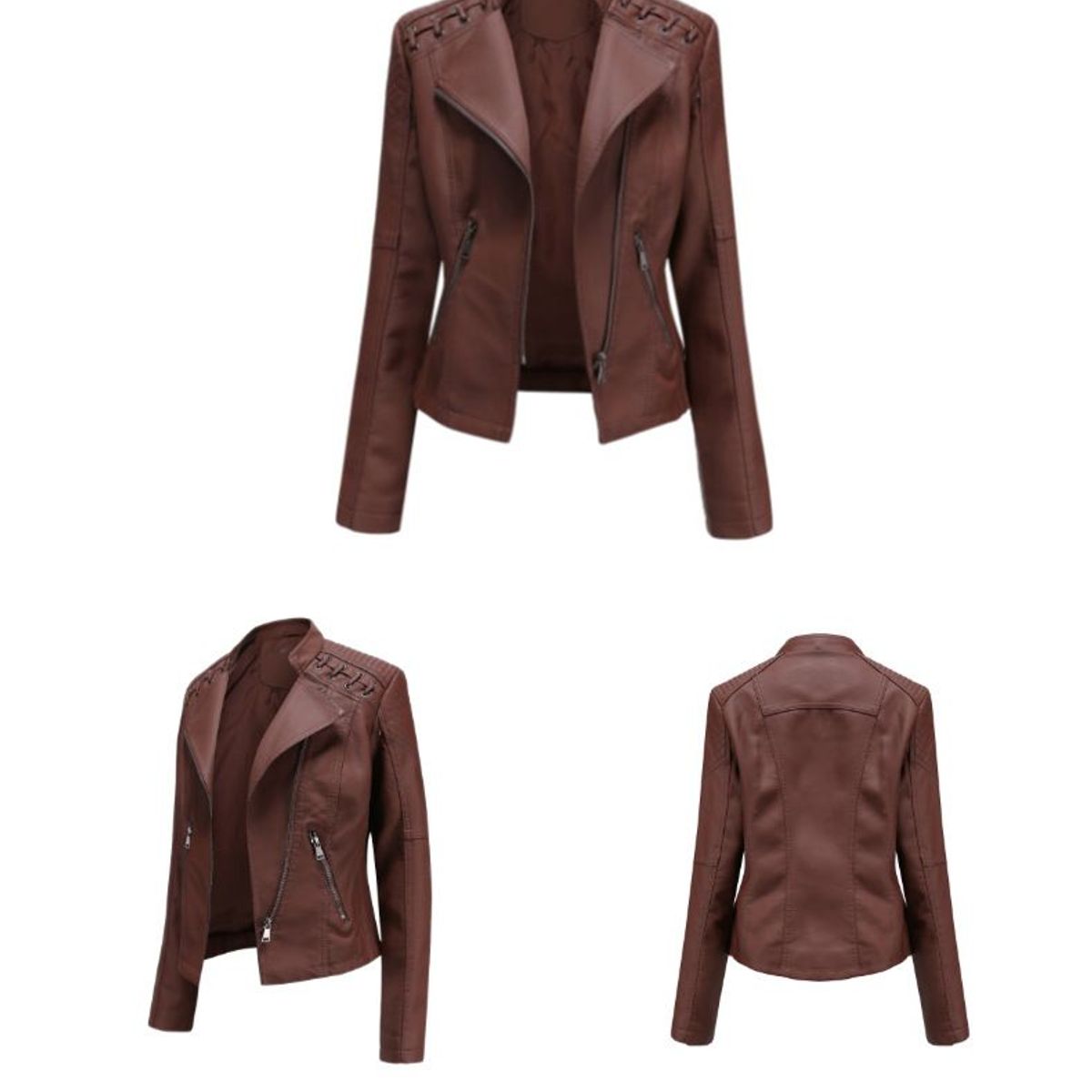 BLWOENS - Chaqueta de PU para mujer-marrón