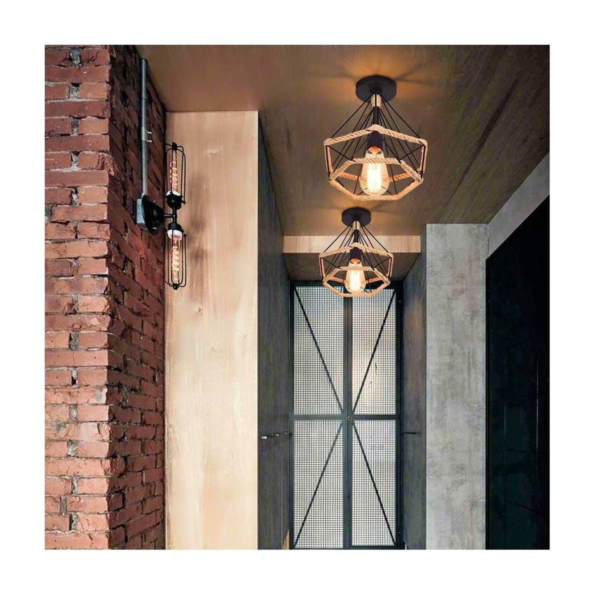 HOME NEAT - Lámpara de techo forma de diamante colgante ø 25 cm retro e27 negro