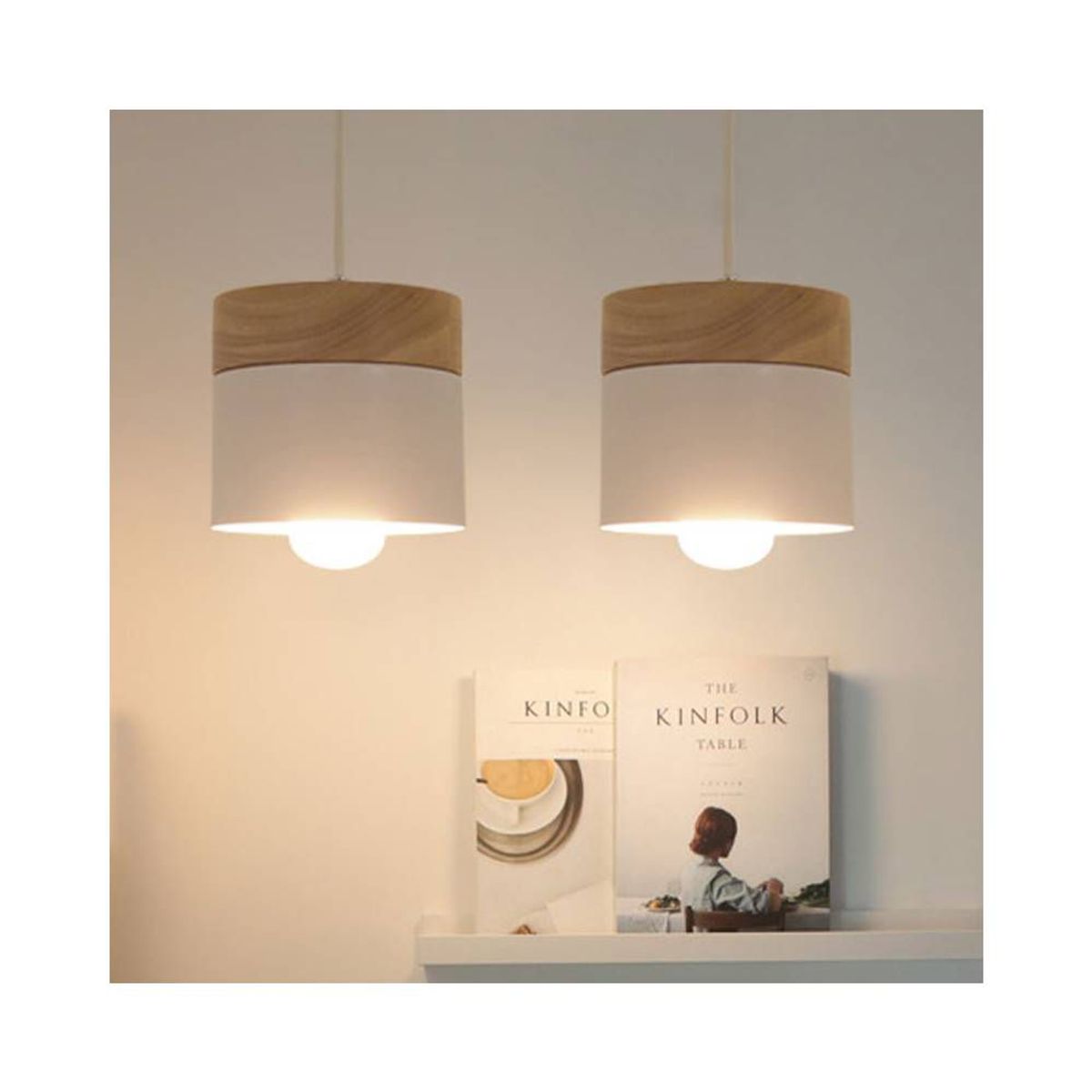 HOME NEAT - Lámpara Colgante de Techo Color Blanco y Madera