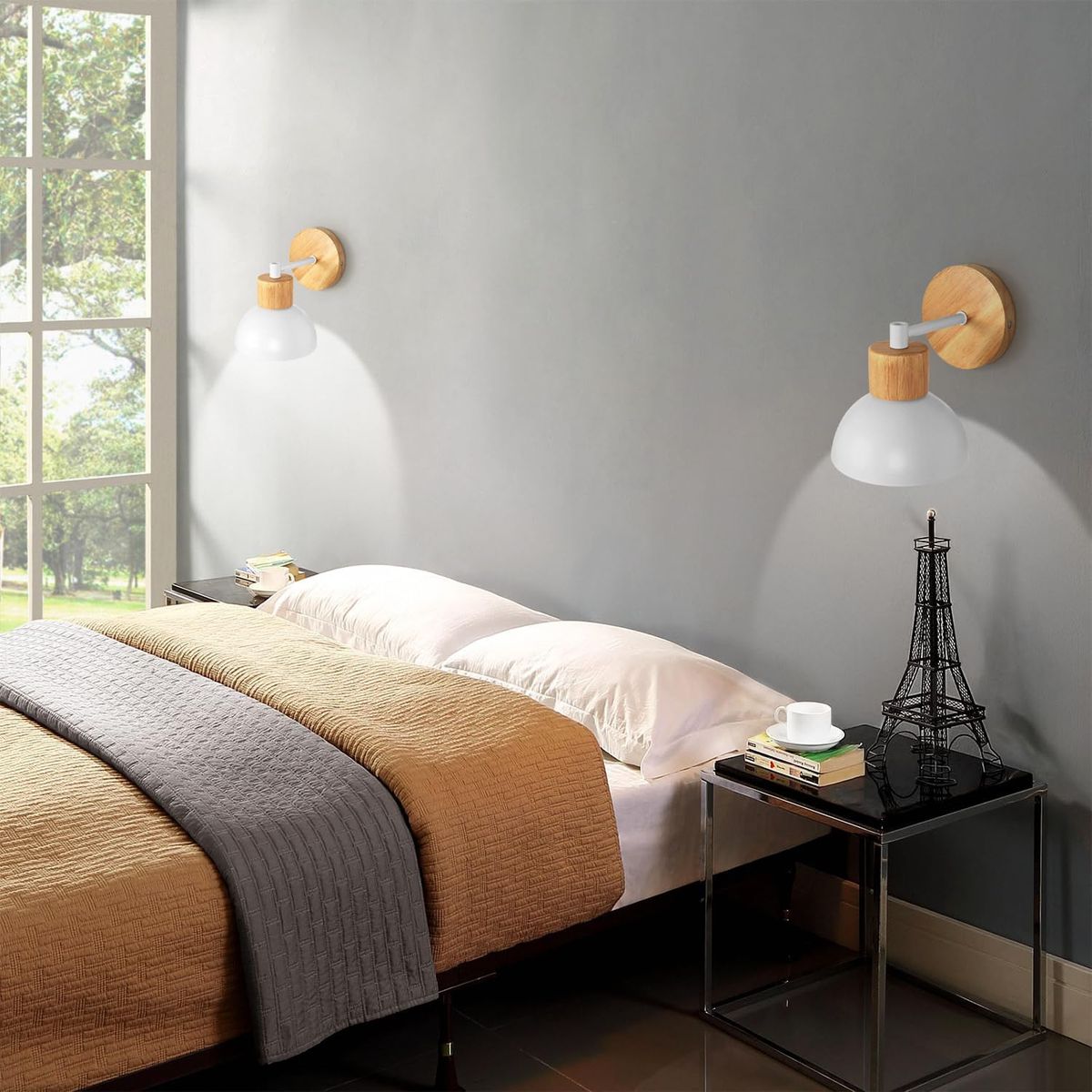 HOME NEAT - 2 Unidades Apliqués de Pared Madera Moderno E27- Blanco