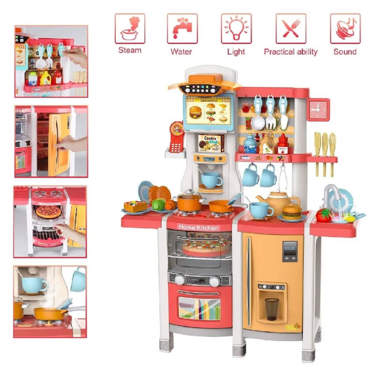 GENERICO - Juguete Set Cocina 65 Piezas Luz Sonido Infantil 100cm- rojo
