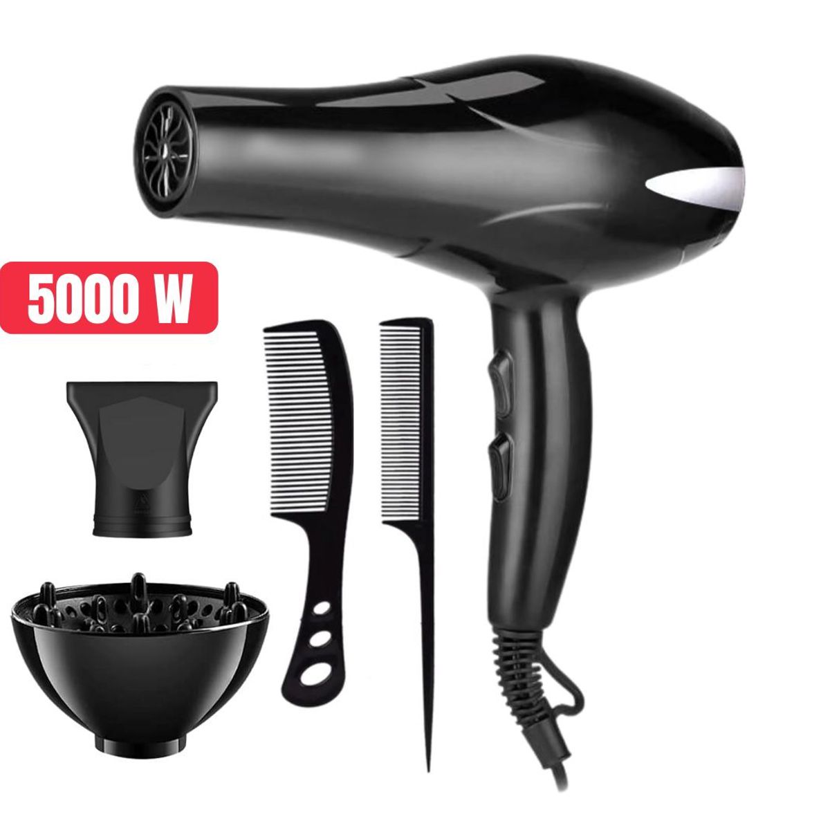 GENERICO - Secadora de Cabello 5000 Watts Aire Frío Caliente con Accesorios