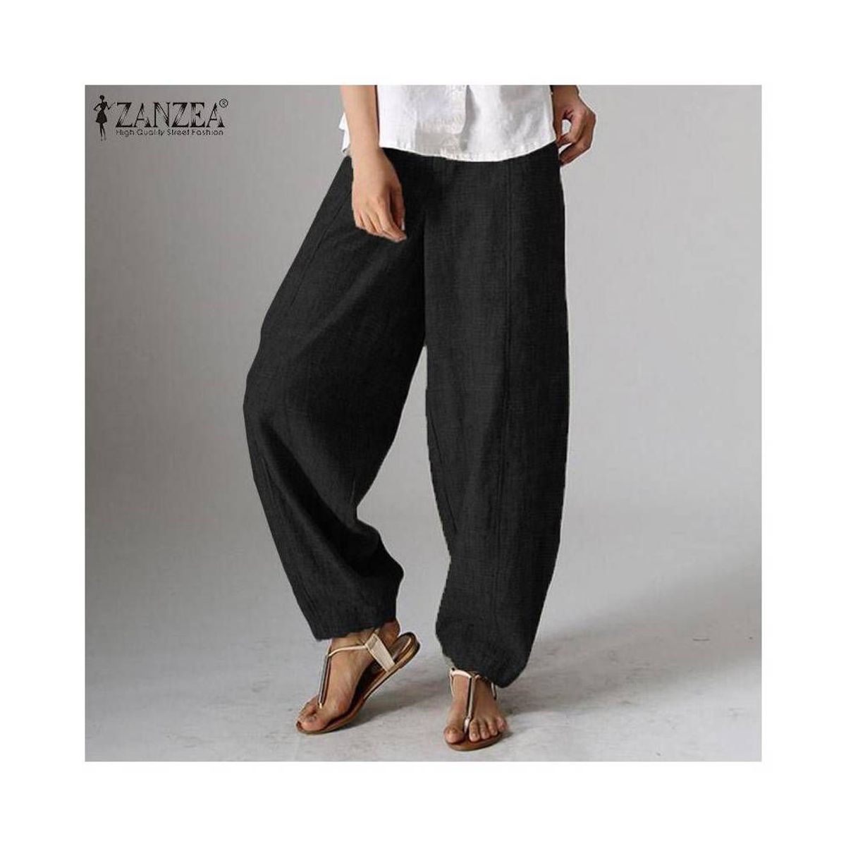 ZANZEA - Pantalón Holgado Harem Zanzea para Mujer-Negro.