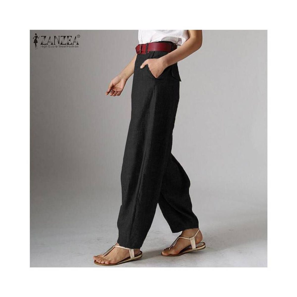 ZANZEA - Pantalón Holgado Harem Zanzea para Mujer-Negro.