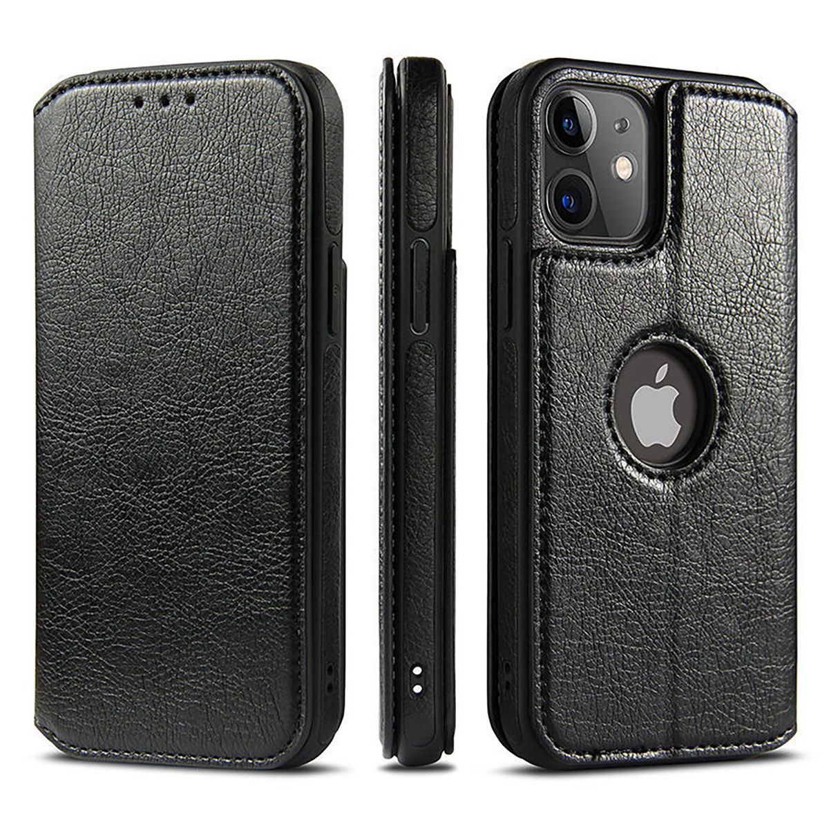 GENERICO - Funda de Cuero PU Para Iphone 11 Pro Tapa Magnética Tarjetero Negro