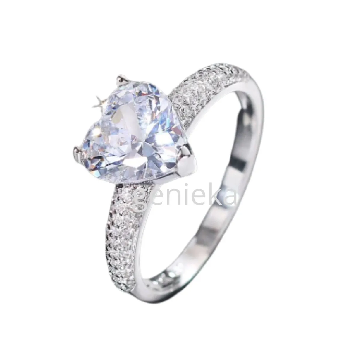 GENERICO - Anillo Compromiso Alianza Diamond Heart Bañado en Oro Blanco Genieka