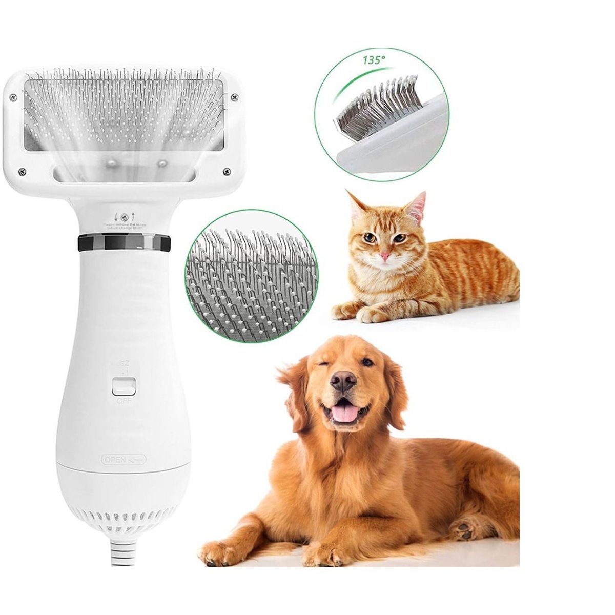 GENERICO - Cepillo Secador Para Mascota 2 En 1 Peine Para Perro y Gato