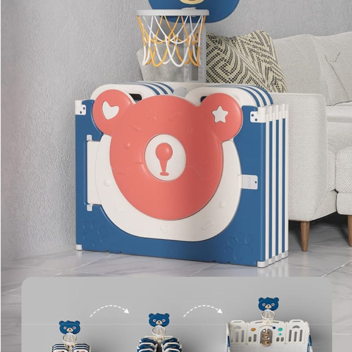 GENERICO - CORRALITO INFANTIL PLEGABLE OSITO CON PANEL DE JUEGOS 160x160 CM