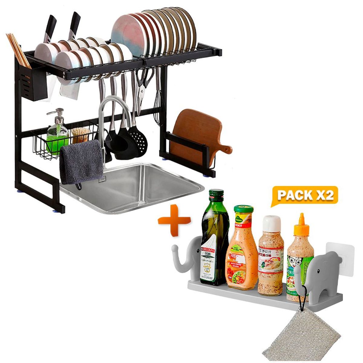 SASHIJA - Escurridor de Platos Premium 65cm Y Repisa Flotante M58 PL X2