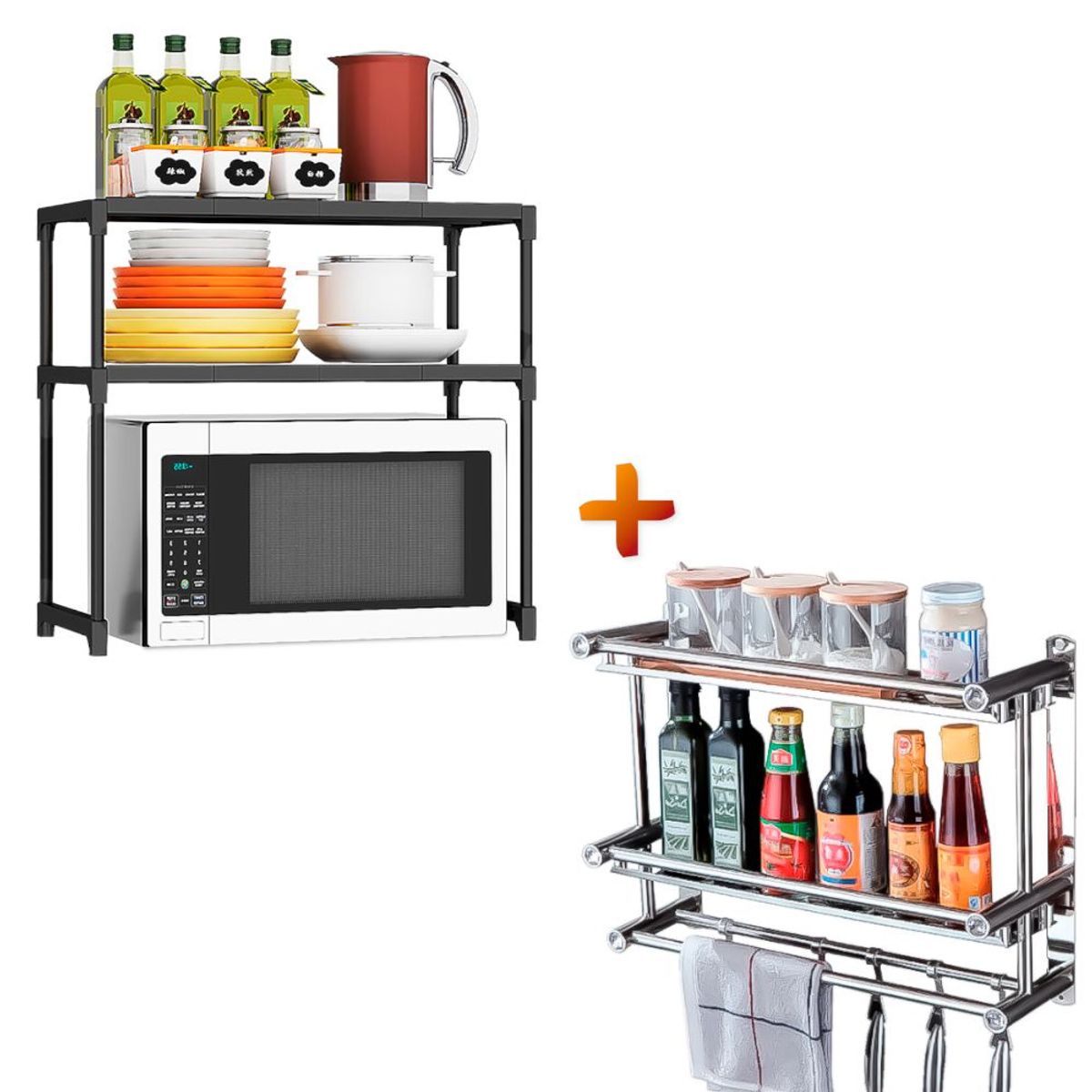 SASHIJA - Estante de Microondas 3 Niv N87 NG Y Estante Organizador 2 Repisas 27V