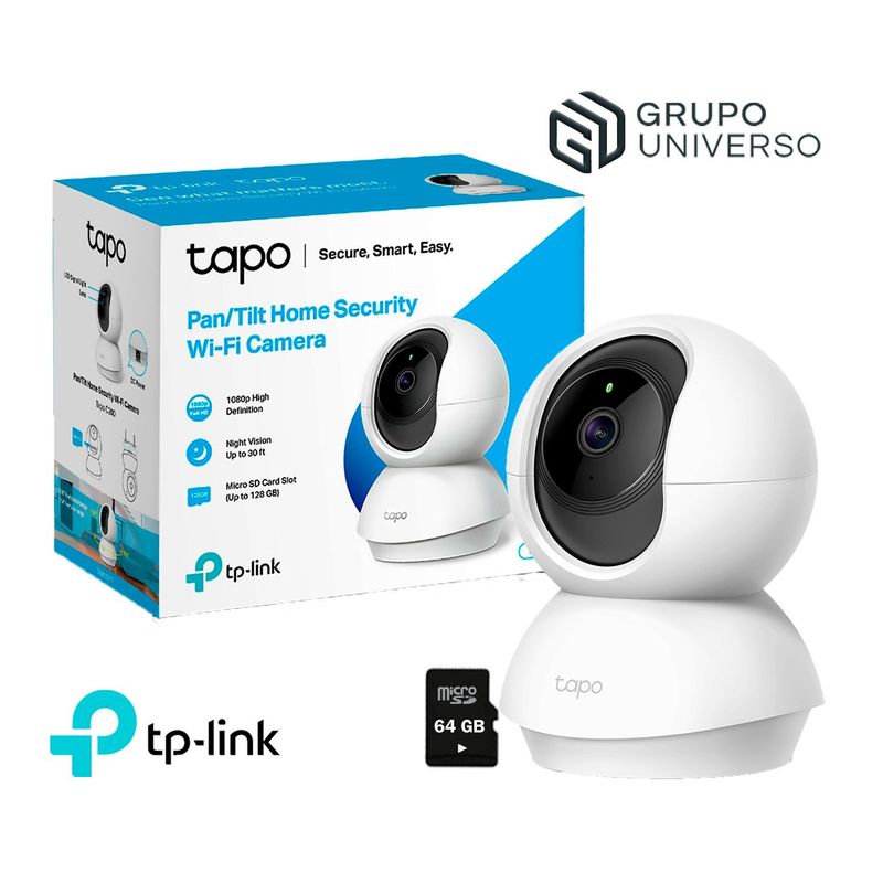 TP LINK - Cámara de Vigilancia Wi-Fi Tapo C200 360° 1080P Full HD + SD 64GB