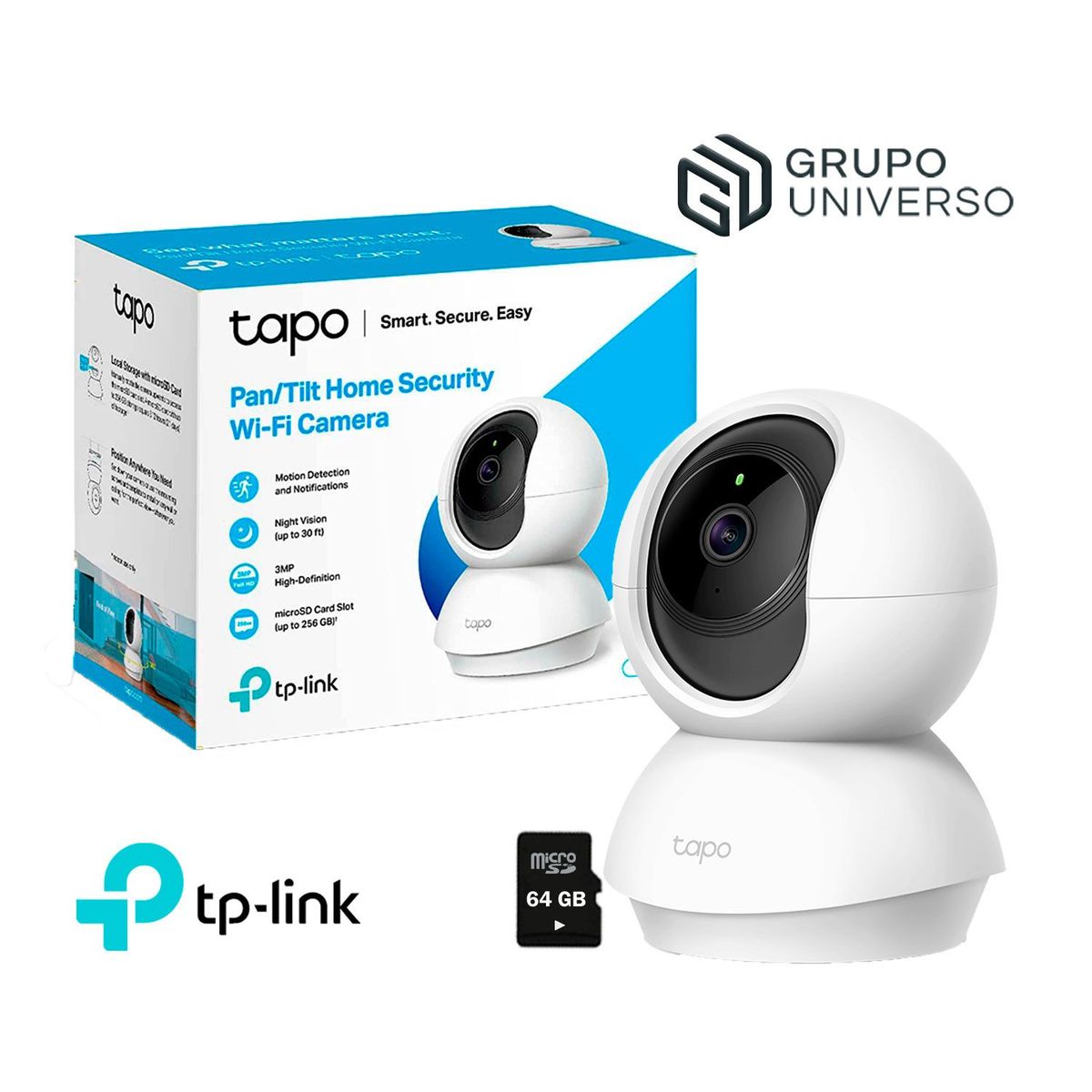 TP LINK - Cámara de Vigilancia Wi-Fi Tapo C210 360° 3MP 2K + SD 64GB