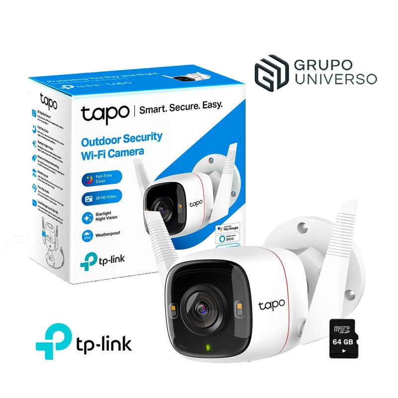TP LINK - Cámara de Vigilancia Wi-Fi Exterior Tapo C320WS 4MP 2K + SD 64GB