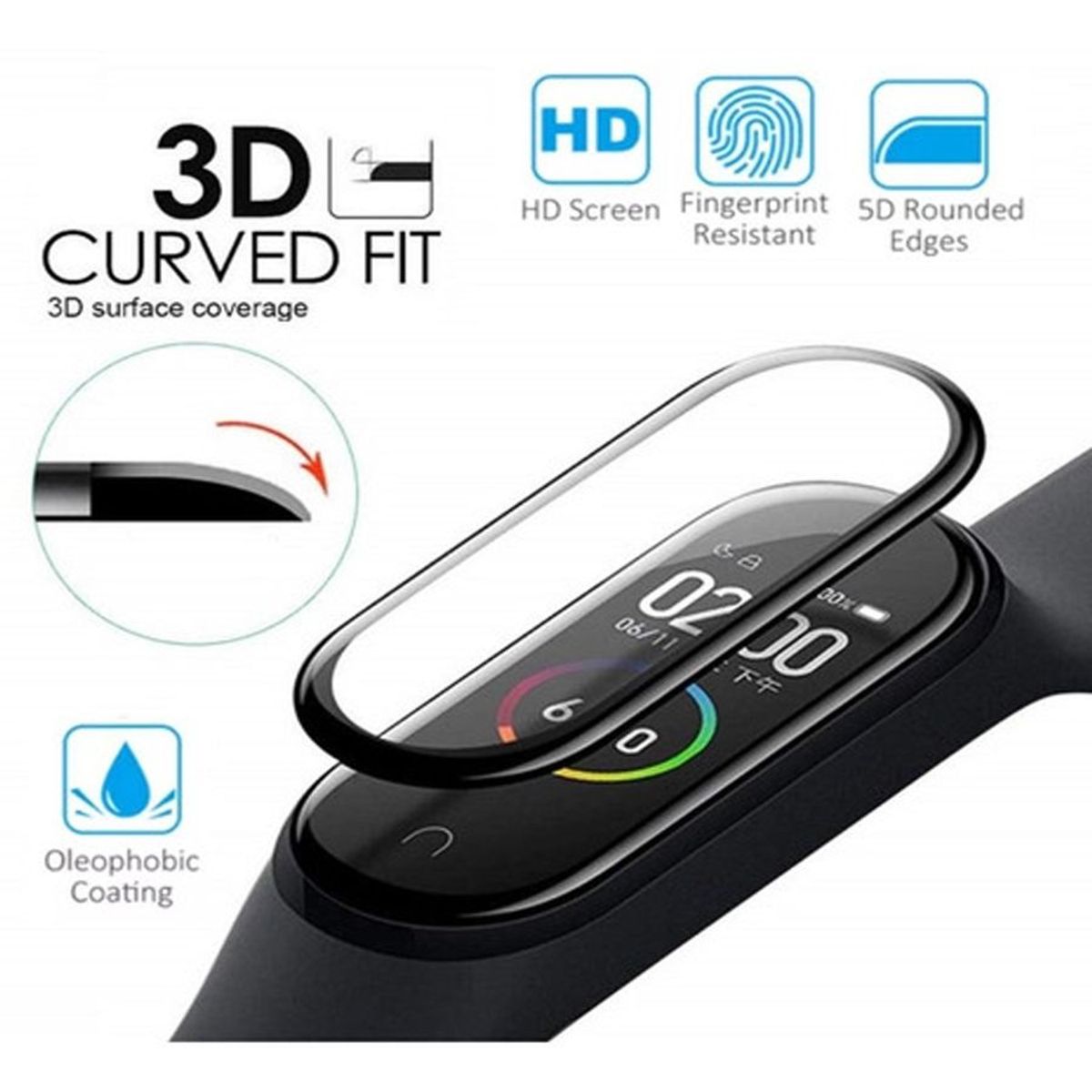 GENERICO - Protector Mica 3D Curvo Para Xiaomi Mi Band 5