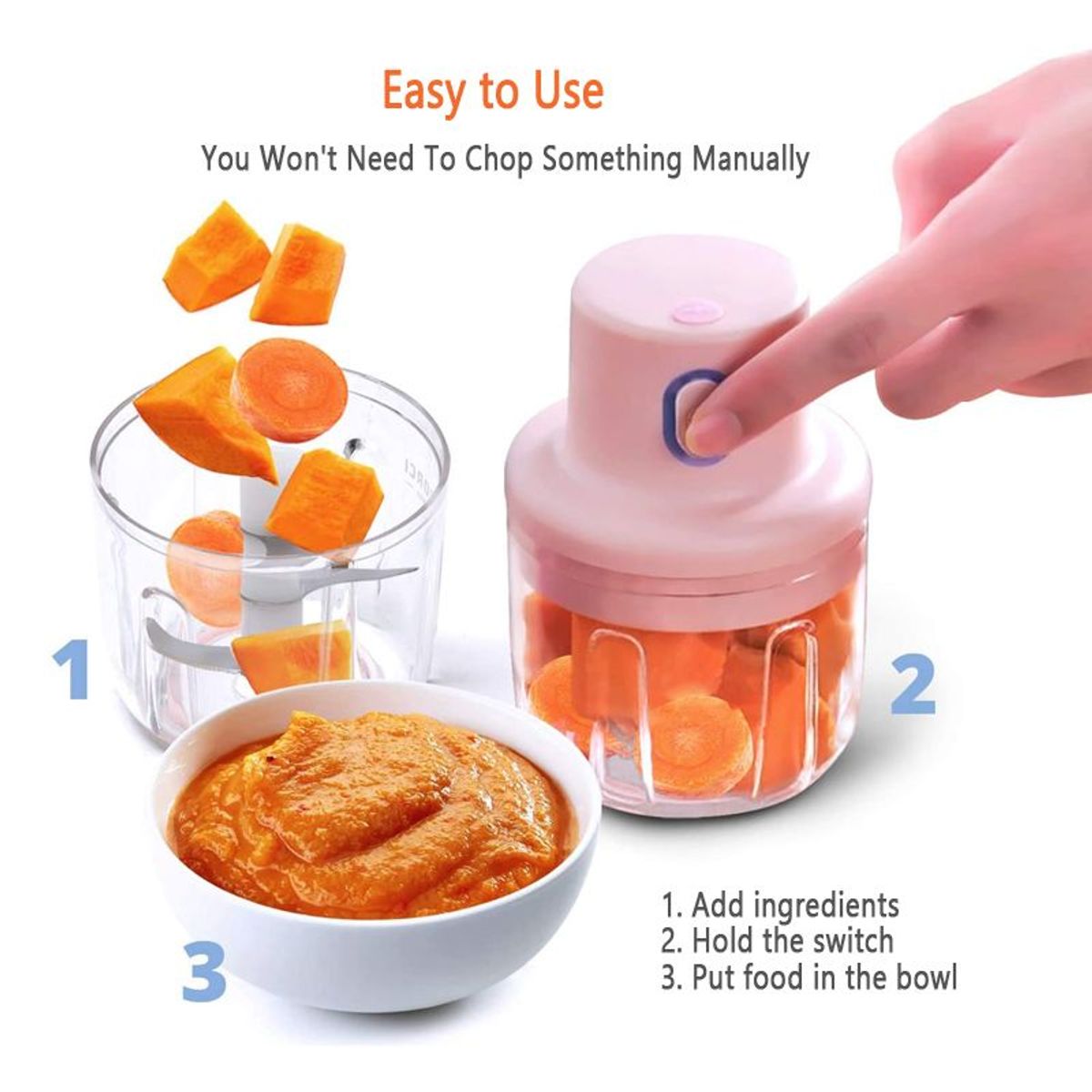 GENERICO - Picador Eléctrico D Alimentos Fruta Verdura Carne Ajos 250ml