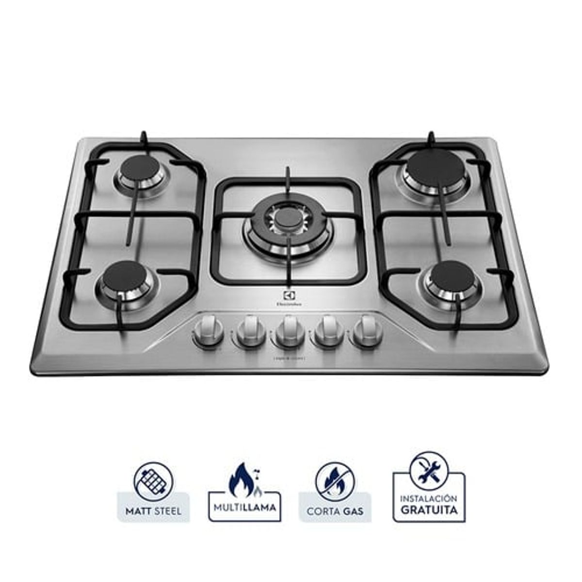 ELECTROLUX - Encimera Empotrable a Gas 5 Quemadores Triple Llama GT75X–ETGZ30T0EPUI