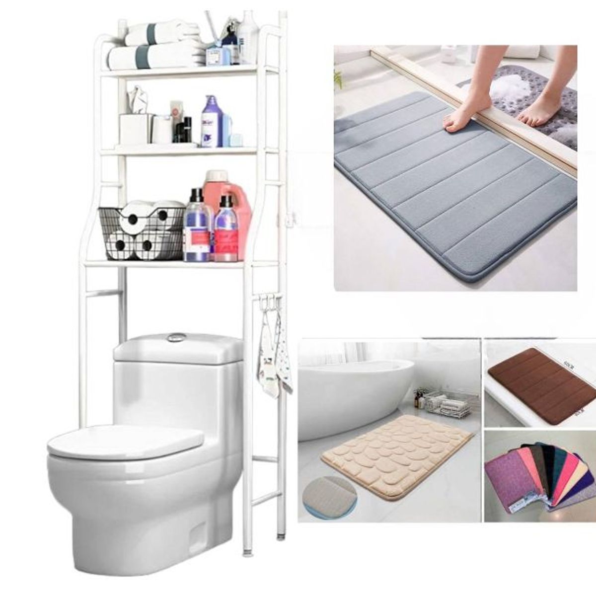 GENERICO - Organizador de Baño 3 niveles + Alfombra absorbente de Baño