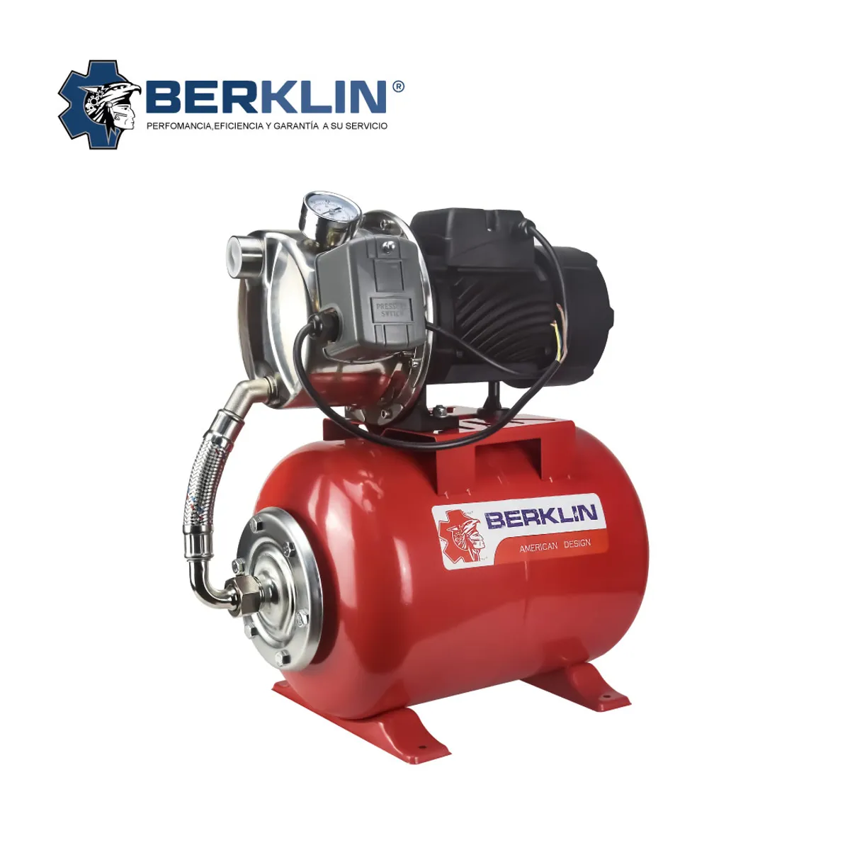 BERKLIN - EQUIPO HIDRONEUMATICO DE 24L CON BOMBA DE ACERO INOXIDABLE DE 1HP