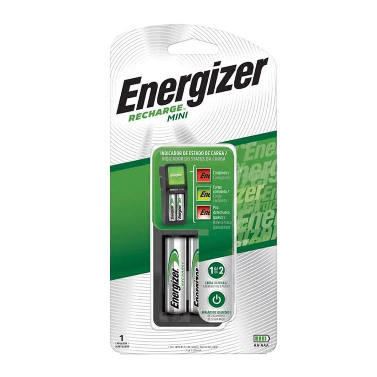 ENERGIZER - Cargador de Pilas mini Energizer Recharge AA/AAA + 2 pilas aa