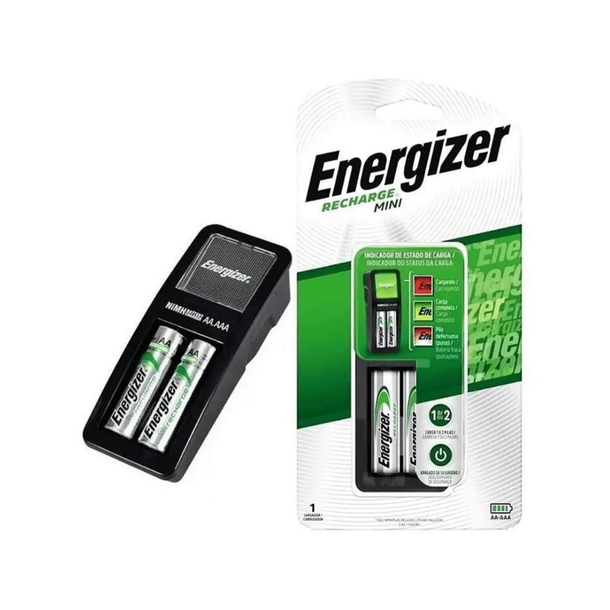 ENERGIZER - Cargador de Pilas mini Energizer Recharge AA/AAA + 2 pilas aa