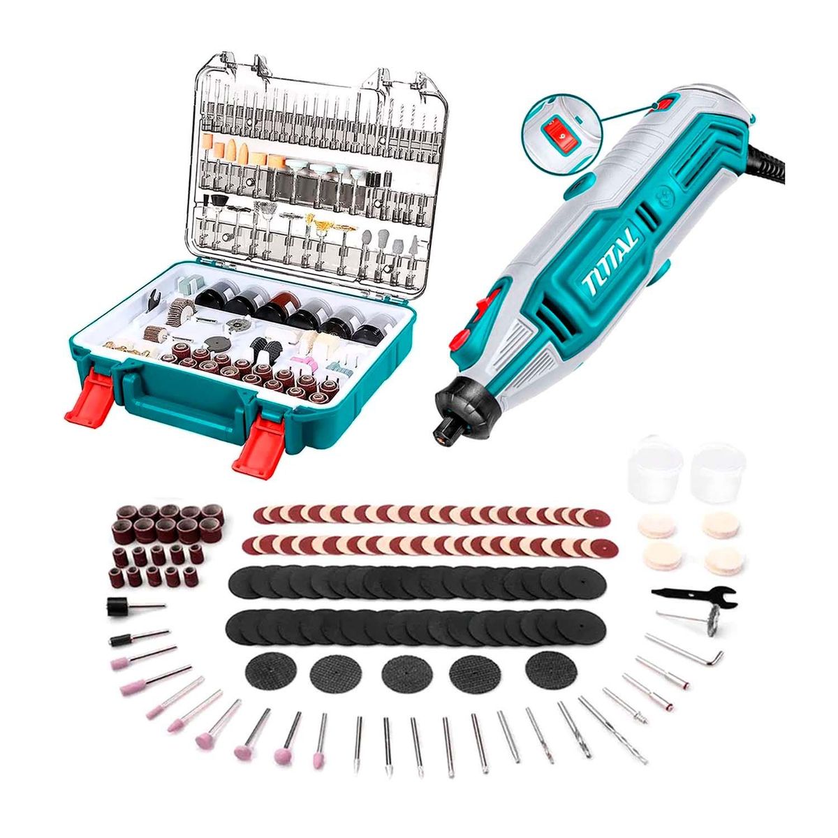 TOTAL TOOLS - COMBO MINI GRINDER 130W ELÉCTRICO 109 PZAS + 357 ACCESORIOS