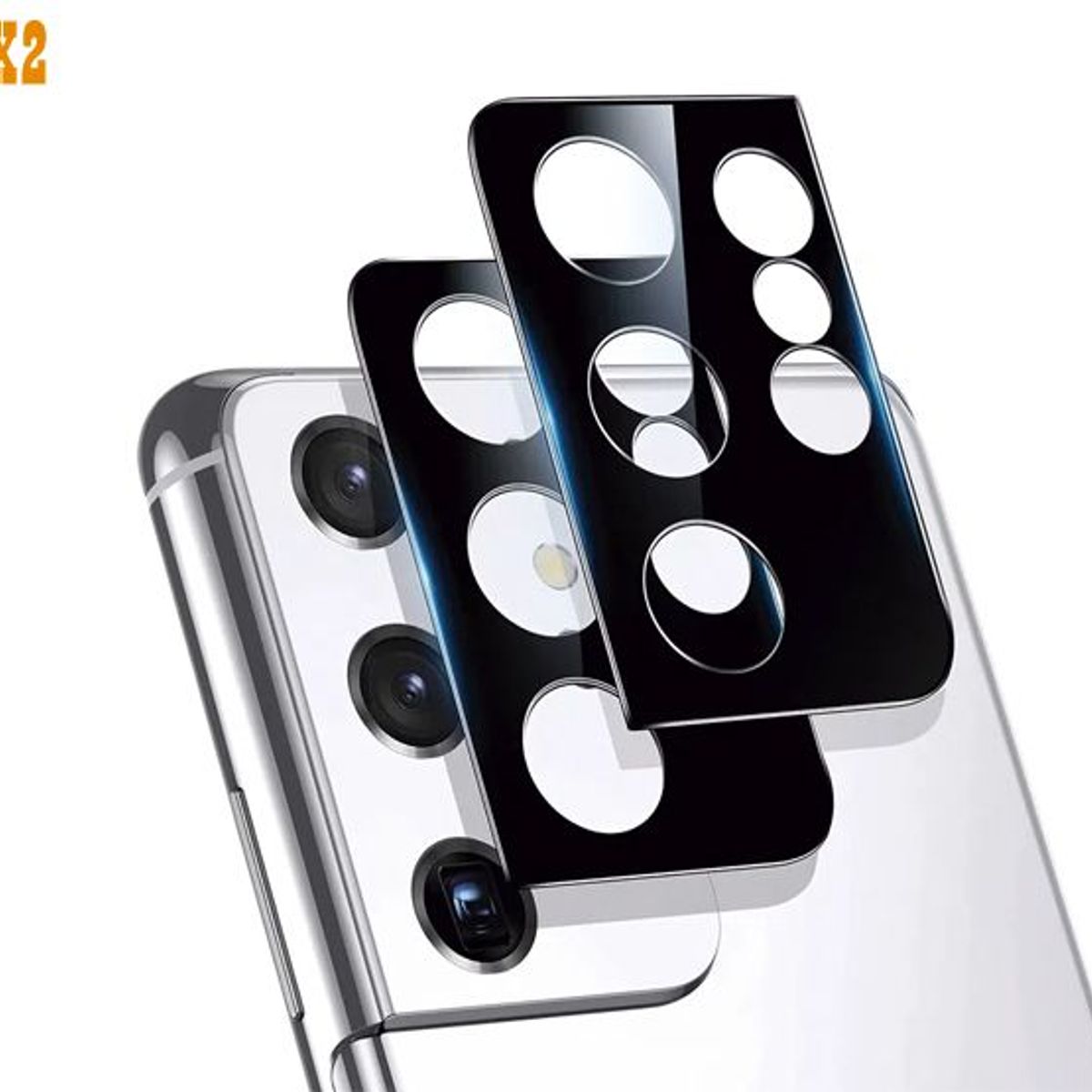 GENERICO - Pack X2 Micas Protector para Lente de Cámara Samsung S21 Ultra - Negro
