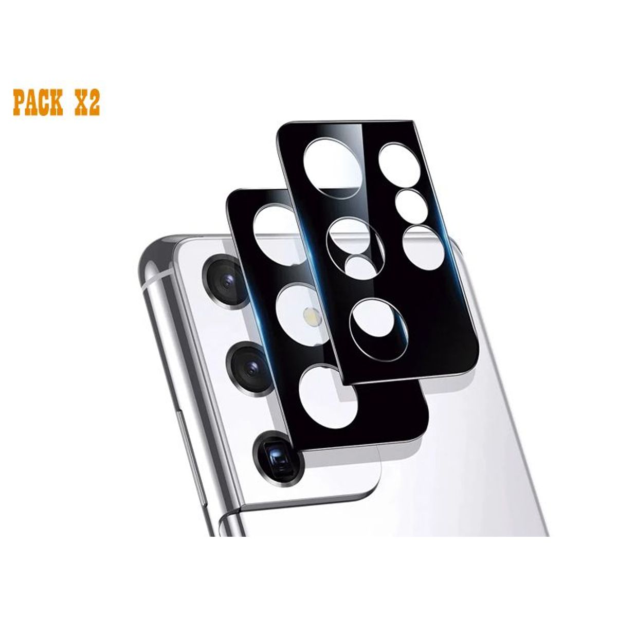 GENERICO - Pack X2 Micas Protector para Lente de Cámara Samsung S21 Ultra - Negro