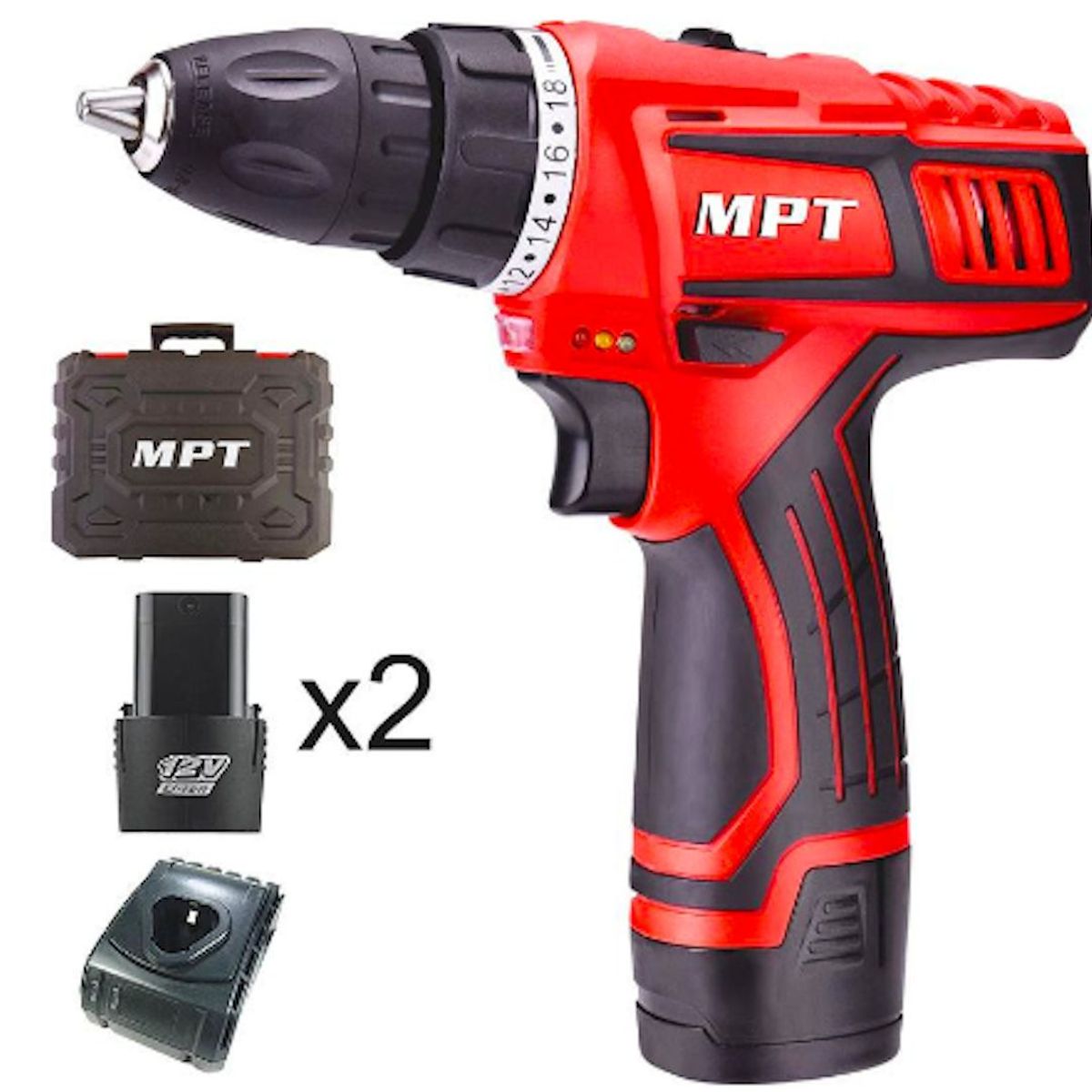 GENERICO - TALADRO ATORNILLADOR INALAMBRICO 10MM 12V 2BATERIAS MPT TOOLS