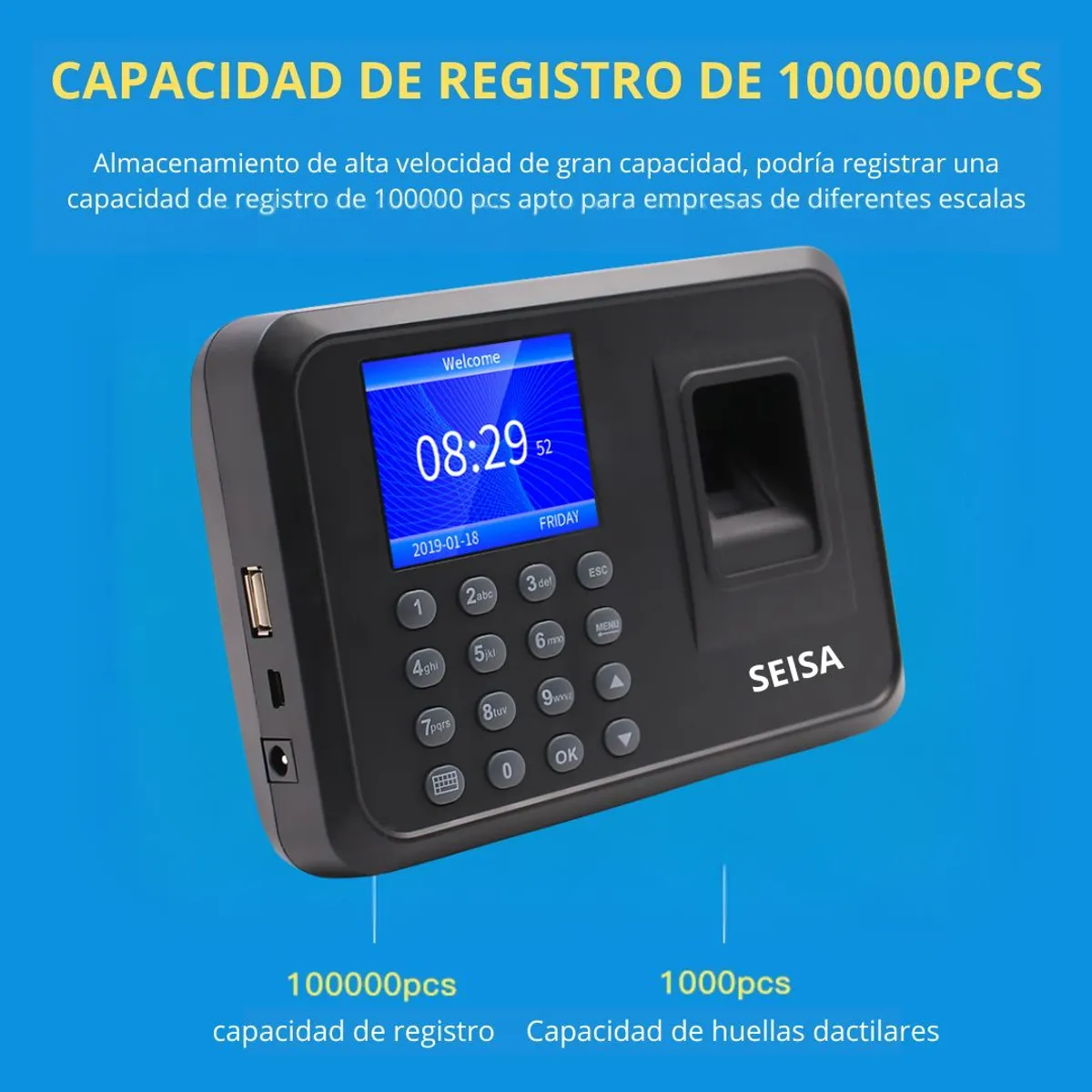 SEISA - Reloj Control de Asistencia con Huella Digital y Contraseña SEISA J-A6