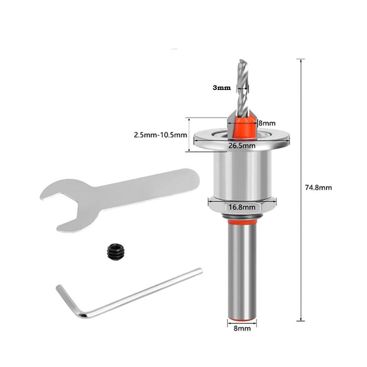 GENERICO - Avellanador para Melamina Madera con tope Profundidad 3x8mm