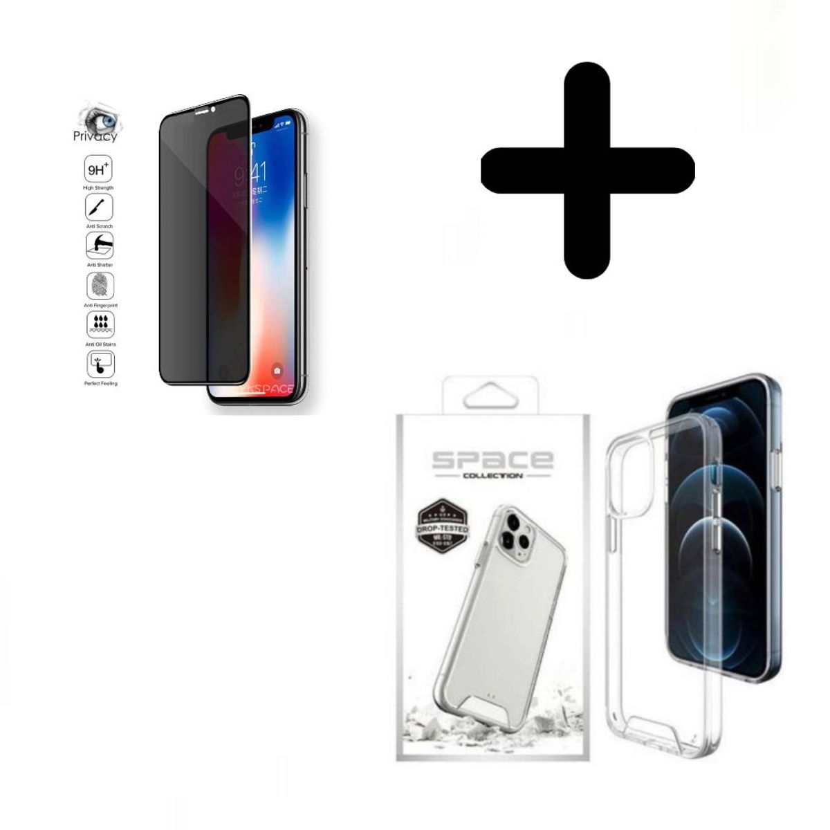 GENERICO - Case Space + Mica VIDRIO ANTIESPIA HD Para iPhone 12 Pro