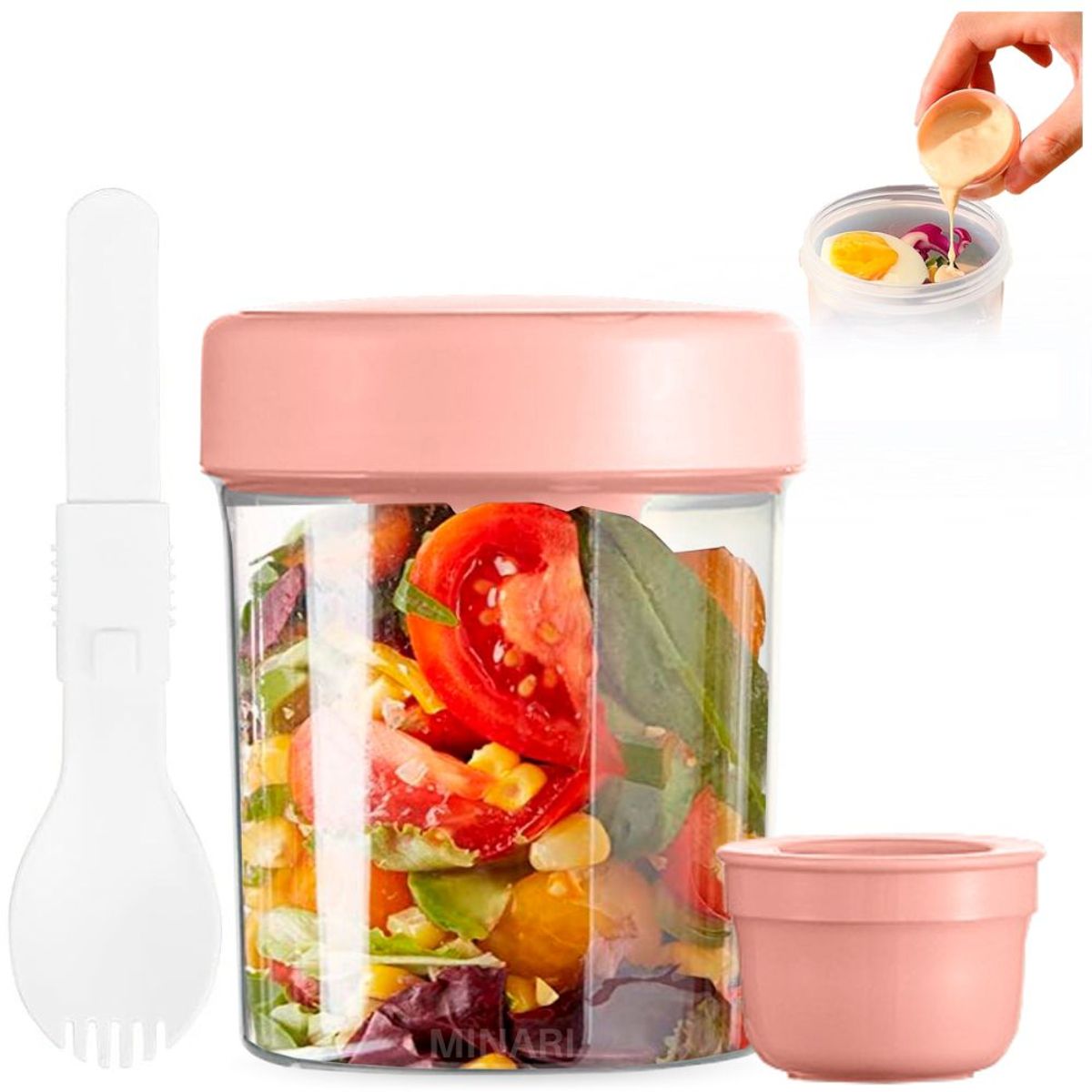 MINARI - Táper Mezclador Porta Ensaladas Frutas Yogurt Cereales con Cubierto RS T089