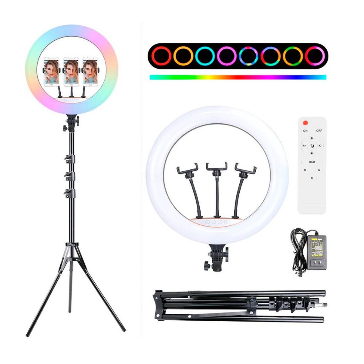 IMPORTADO MC - Aro De Luz Rgb Multicolor De 45 Cm Profesional Con Tripode 2.10 m