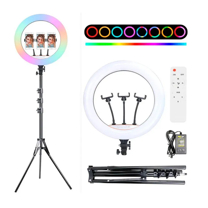 IMPORTADO MC - Aro De Luz Rgb Multicolor De 45 Cm Profesional Con Tripode 2.10 m