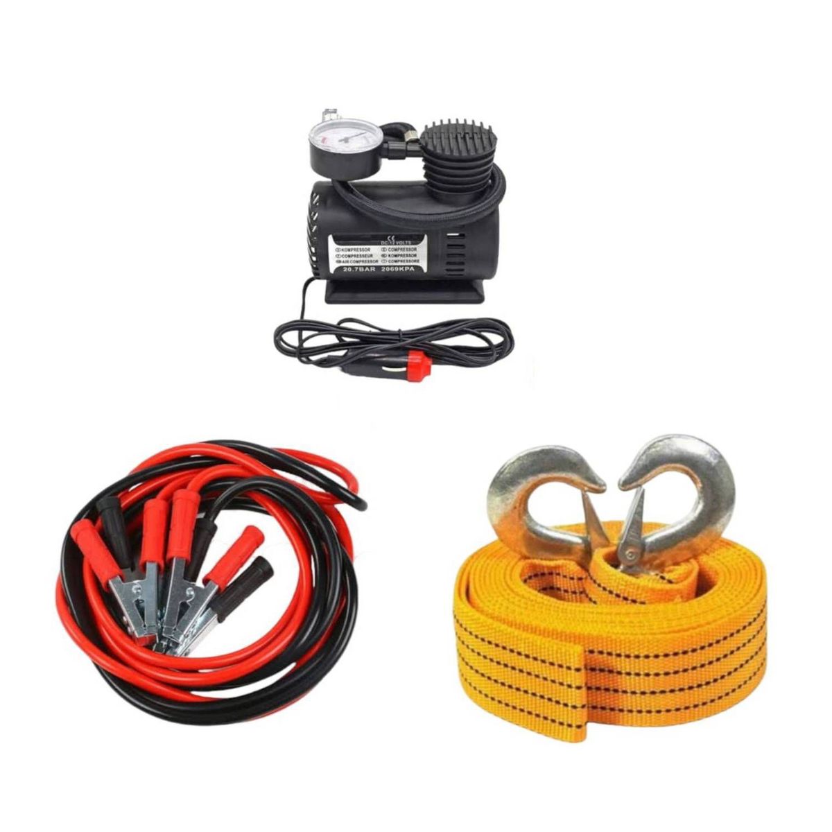 GENERICO - 3 en 1 Compresor Inflador + Linga Remolcador + Arrancador