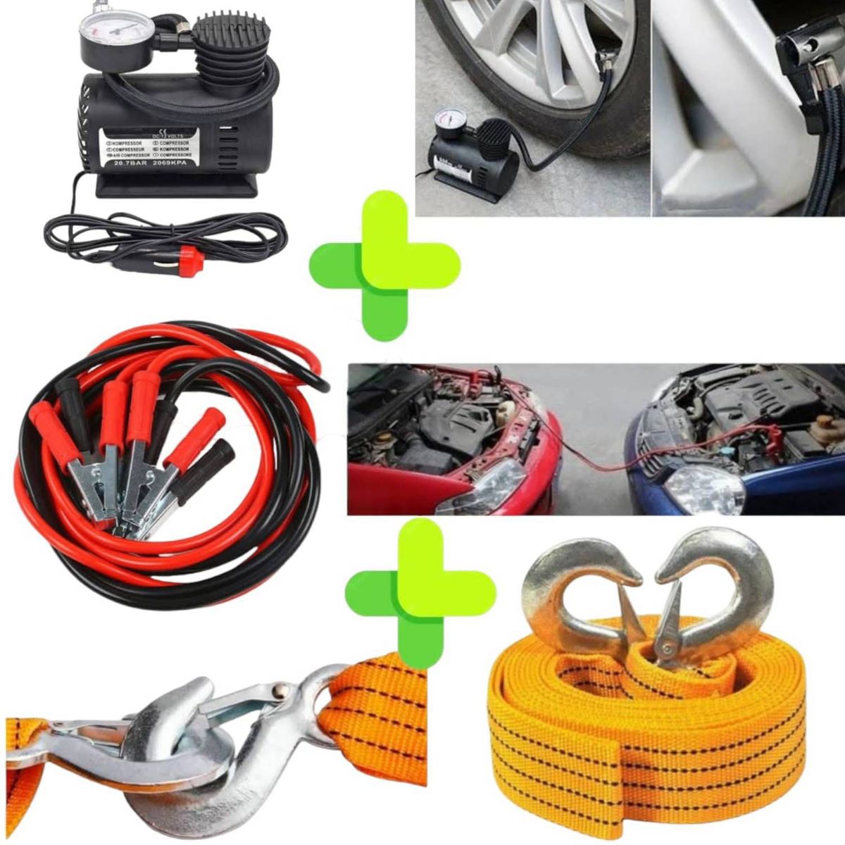 GENERICO - 3 en 1 Compresor Inflador + Linga Remolcador + Arrancador